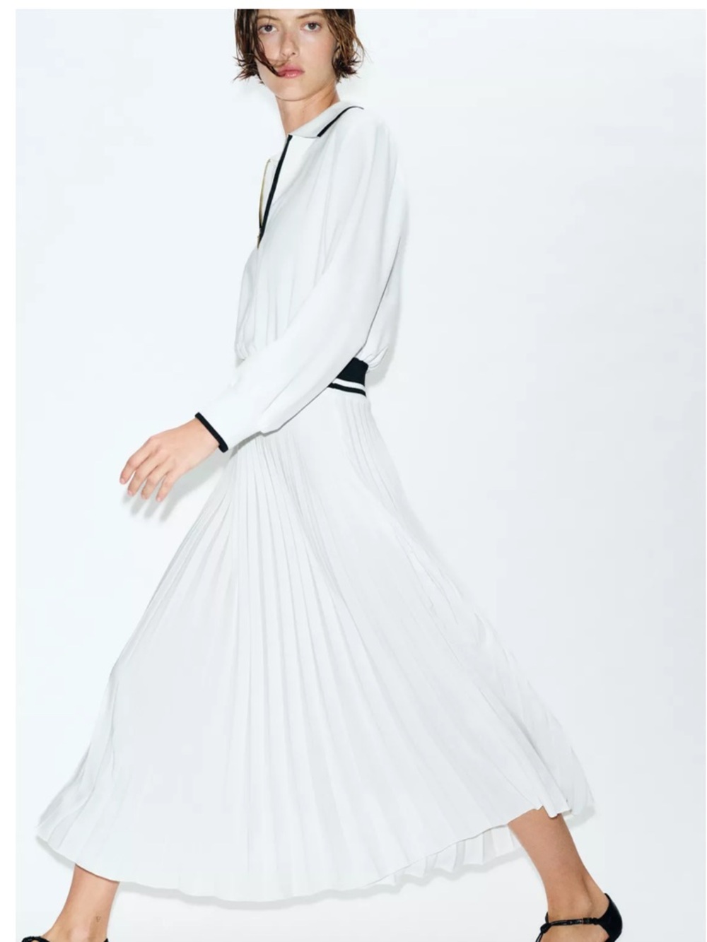 ZARA COMBINATION PLEATED MIDI DRESS - Picture 4 of 8